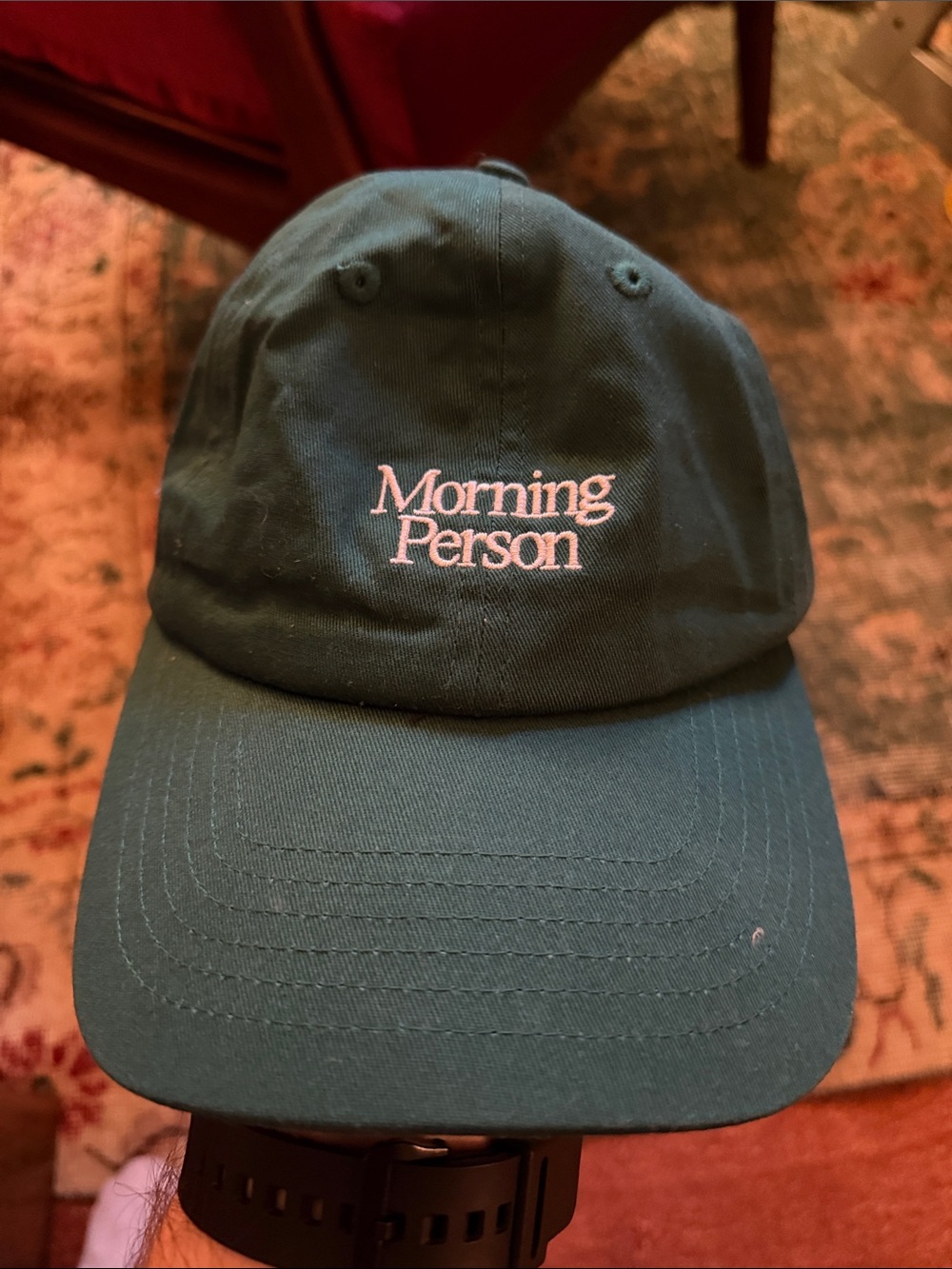 Morning Person Embroidered Dad Hat - Green
